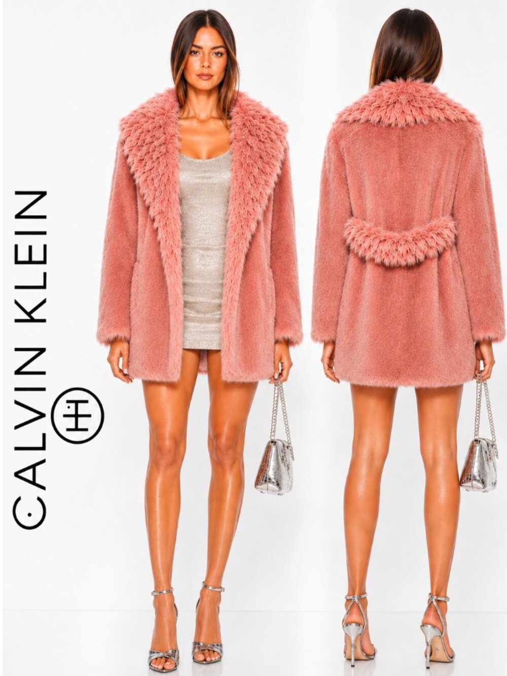 💥STUNNING💥Heurueh Faux Fur Coat Shawl Shearling Collar in Bubble Gum
